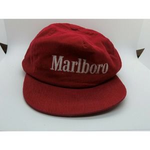 Vtg Red Corduroy Marlboro Snapback Hat